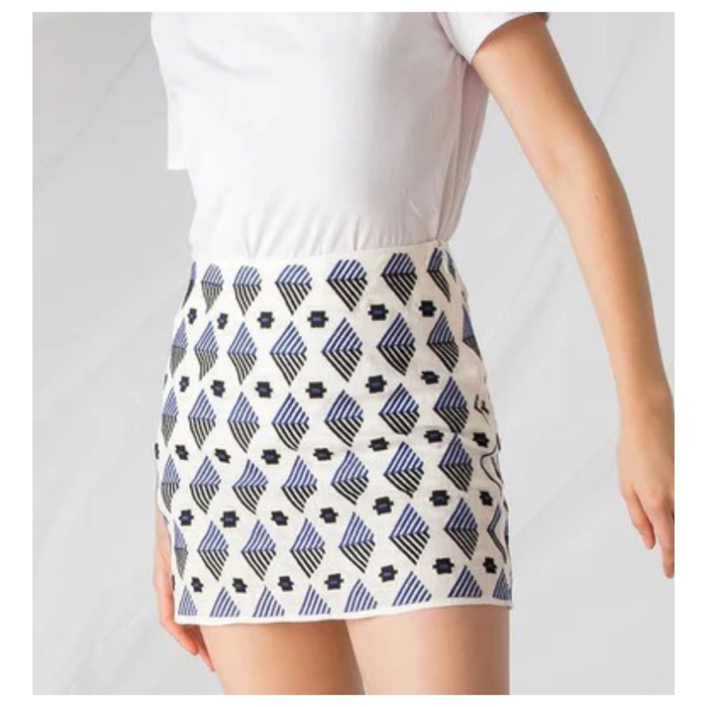 Pookie & Sebastian Aztec Design Embroidered Mini Skirt